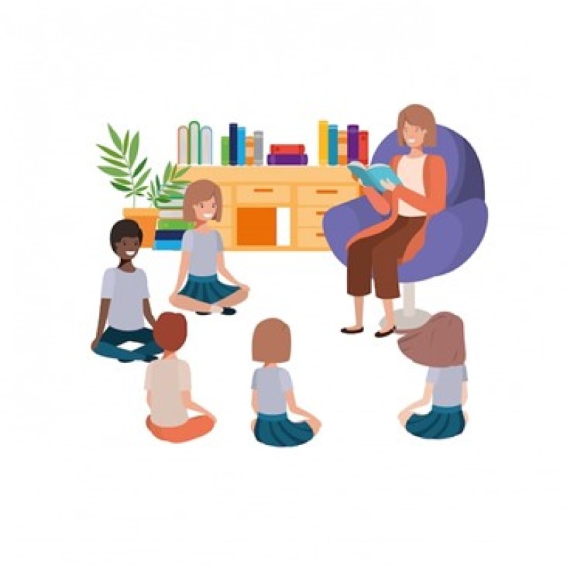 Drawing of a teacher reading to children | Best Playschool near me